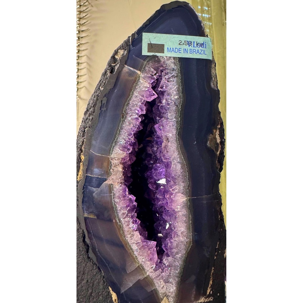 Natural Brazilian Amethyst Geode Cluster with Druzy Portal - Cathedral Style